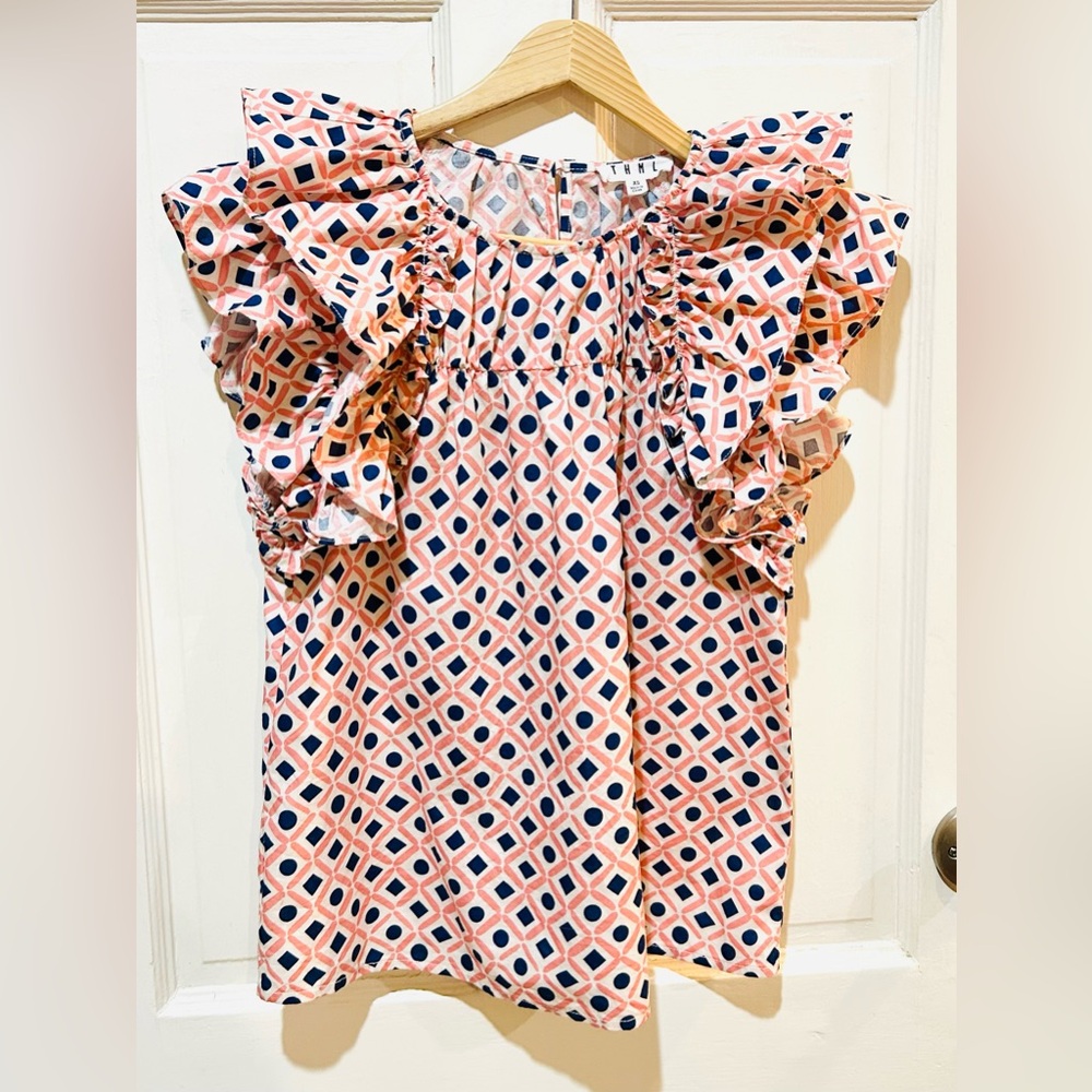 THML | Geometric Print Ruffle Blouse - Picture 2 of 5